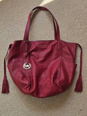 Michael Kors Burgundy Pebbled Leather Tote with Tassel Charm (RETAIL BAG)